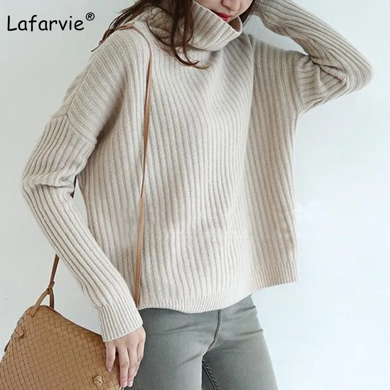 Lafarvie осень зима женские свитера и пуловеры водолазка свободный толстый вязаный кашемировый свитер женский теплый высокое качество