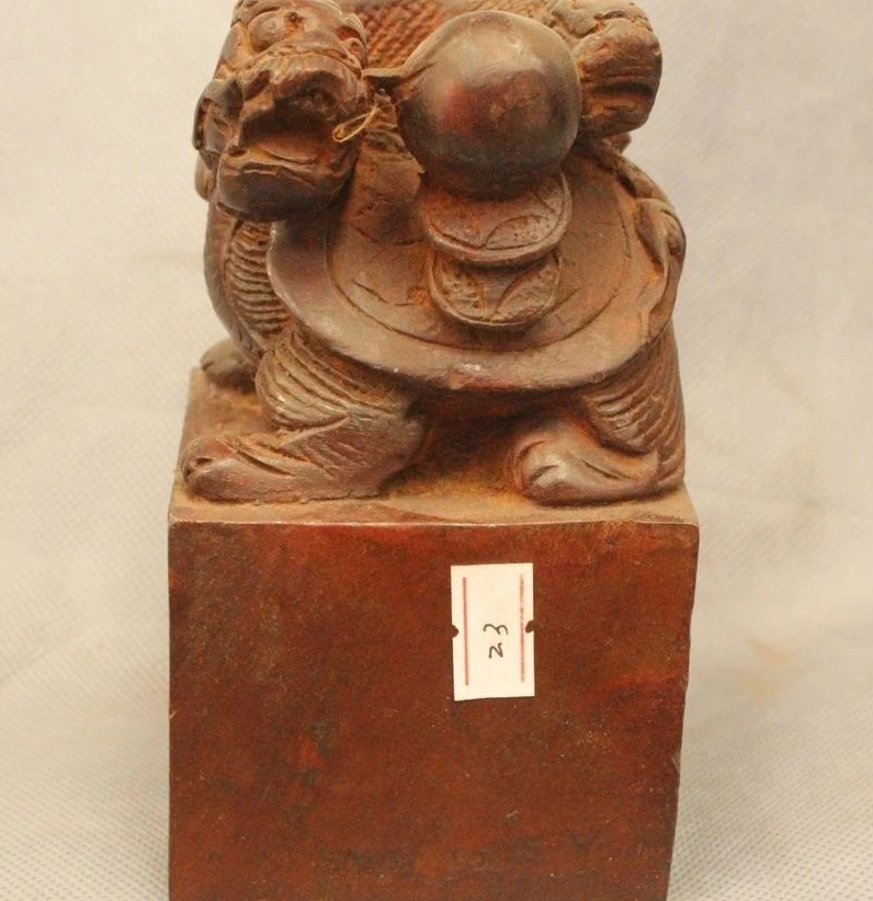 

6" Marked Chinese Folk Old Bronze Emperor General Animal Dragon Turtle Seal