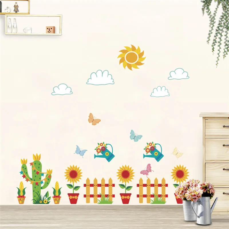 3d تأثير حديقة بوعاء النباتات زهرة ملصقات الحائط نافذة خزانة المطبخ الديكور زهرة الأطفال صائق الحائط الفن