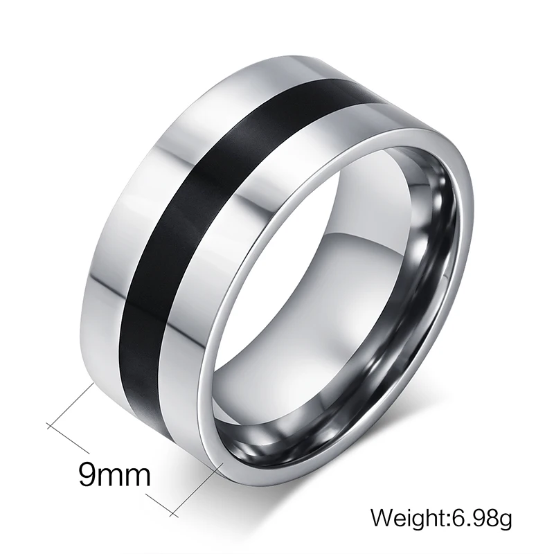 Meaeguet anillos de boda de acero inoxidable para hombre, de ancho, diseño de esmalte negro, de alto pulido, talla de EE. UU.|stainless steel wedding rings|steel wedding ringwedding -