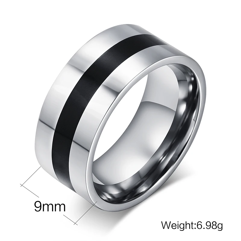 Meaeguet anillos de boda de acero inoxidable para hombre, 9mm de ancho, con diseño de esmalte negro, joyería de alto pulido, talla EE. UU.|stainless steel wedding wedding ringwedding rings -