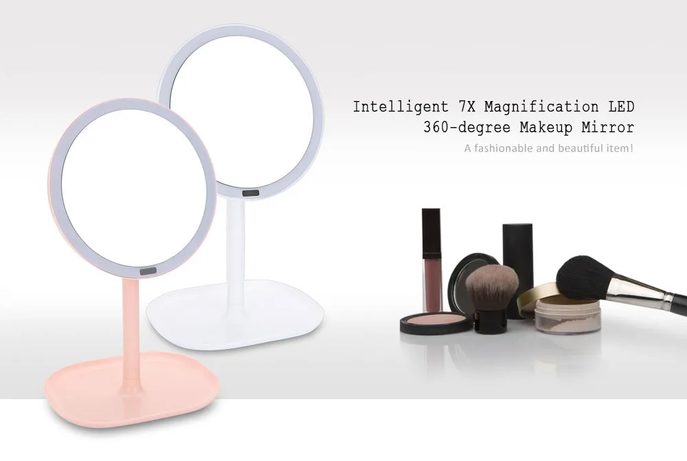 

Gustala Intelligent 7X Magnifying Mirror Makeup Mirrors Tabletop LED 360-degree Rotate Women Beauty Vanity With Light Lamp Bulbs