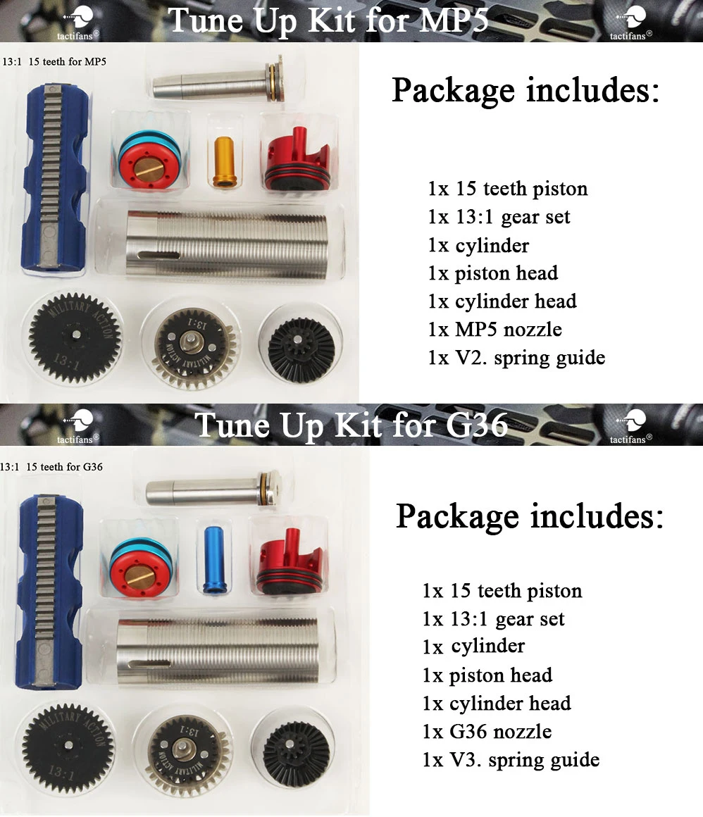 13:1 высокоскоростное зубчатое сопло, набор для настройки 15 зубьев, поршневой цилиндр, поршневая головка, пружинная направляющая для M4 AK G36 MP5 Ver.2/3 Airsoft AEG