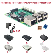 Raspberry Pi 3 Доска + 5 В 2.5A Питания + Чехол + Тепло раковина Для Raspberry Pi 3 Модель B PI 3 Wi-Fi и Bluetooth Бесплатно доставка