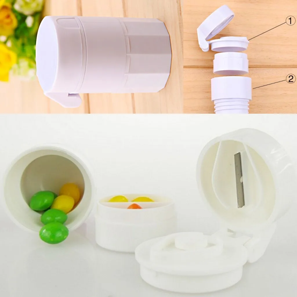 

2019 New 4 Layer Powder Tablet Grinder Powder Pill Cutter 4 in 1 Portable Medicine Splitter Box Storage Crusher