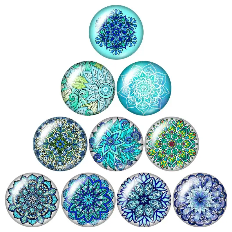 

New Blue style pattern flowers 10pcs mixed 12mm/16mm/18mm/25mm Round photo glass cabochon demo flat back Making findings ZB1015