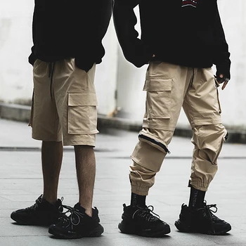 

Mens Cargo Pants 2 in 1 Removable Cotton Casual Baggy Elastic Waist Khaki Black Trousers For Man 2020 Korean Style Pants