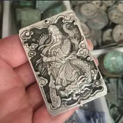 

China ancient silver metal crafts gifts Guan Yu family decoration back
