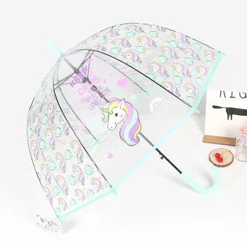 

European Fashion Unicorn Transparent Umbrella Environmental Thickening Poe Bird Cage Umbrella Lady Umbrella Long Handle Umbrella
