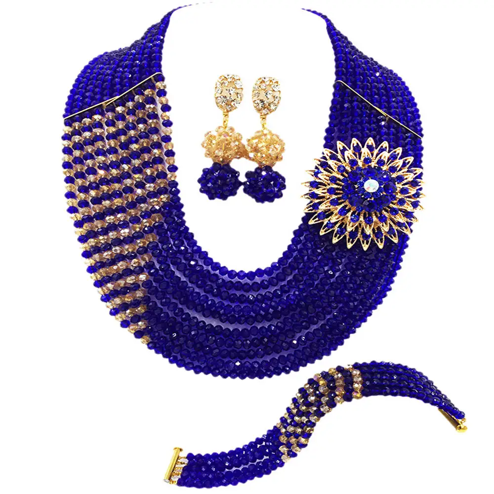 Royal Blue And Gold Ab Fashion Jewelry Set Crystal Beaded Bridal Party