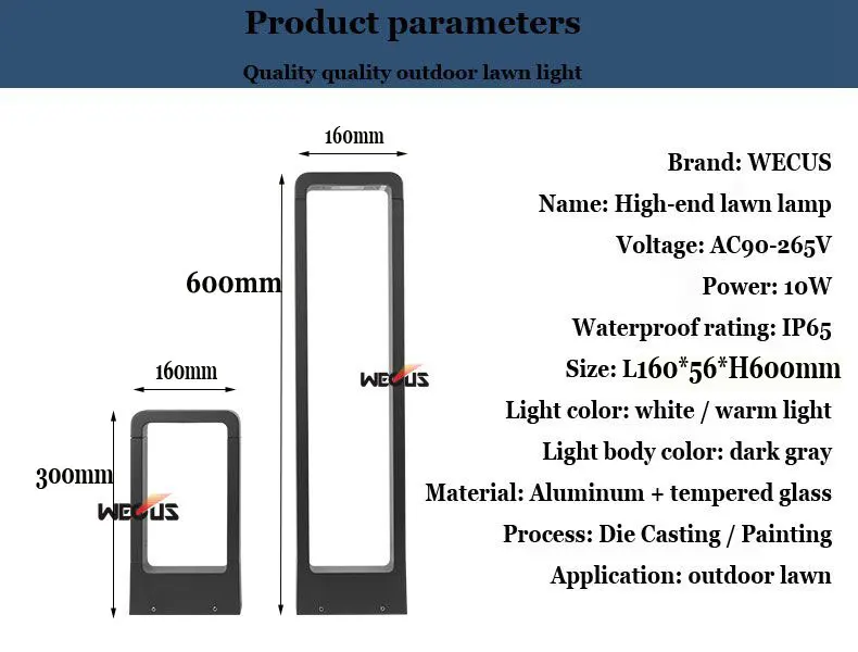 WECUS) 10 Вт светодиодный газон уличный светильник водонепроницаемый алюминиевый газон свет Ландшафтный Сад двора вилла пастбища дорожный свет