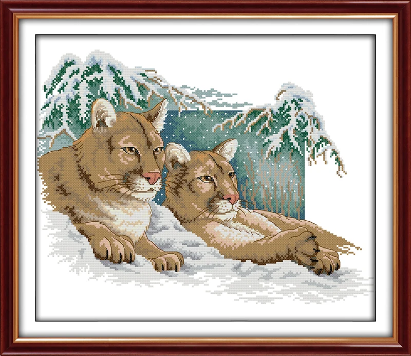 Набор для вышивки крестиком Pumas in the snow 14ct 11ct предварительно штампованный холст
