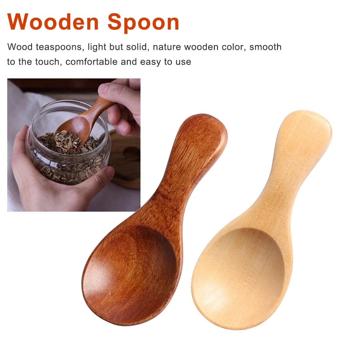 

2Pcs Wood Spoons Cooking Tools Kitchen Gadgets Wood Condiment Scoop Flatware Coffee Tea Small Mini Sugar Spoon Salt
