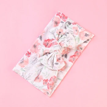 

12 pcs/lot Floral Print Nylon Baby Headbands Knot Bow Headwraps Wide Nylon Turban Knot Headband Baby Girls Hair Bow Queenbaby
