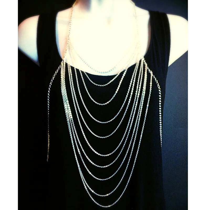 Sexy Multilayer Long Tassel Body Chains Necklace Fashion Punk 2017 Bikini Harness Beach Jewelry