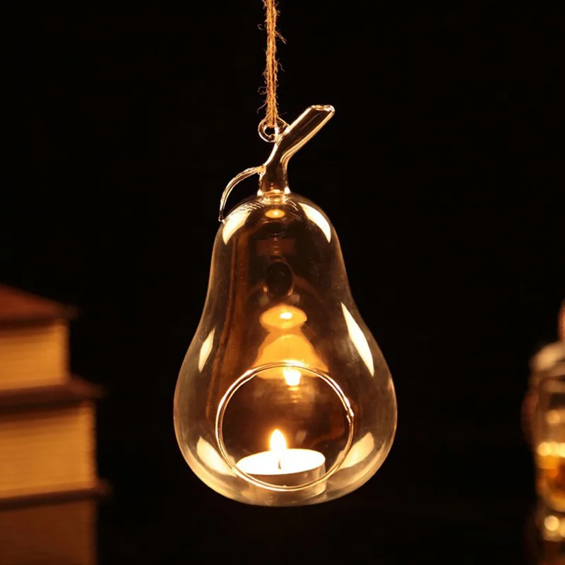 Handblown Hanging Glass Tealight Candle Holder Pear Votive Candle
