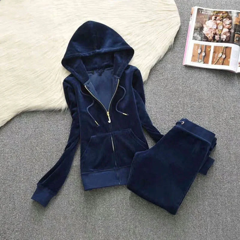 

Spring/Fall/winter Women's Brand Velvet Fabric Tracksuits Velour Suit Women large size velvet sports set long sleeve zipper cl