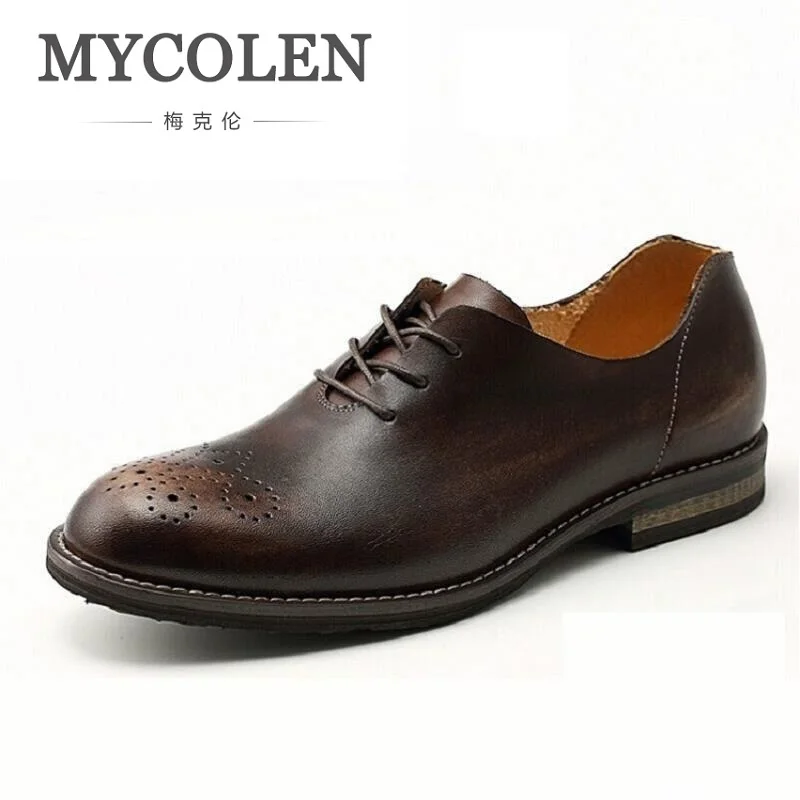 MYCOLEN Handmade Vintage Carved Oxford Shoes Men Genuine Leather Lace-Up Oxfords Men Dress Shoes For Business Wedding цена MYCOLEN Handmade Vintage Carved Oxford Shoes Men Genuine Leather Lace-Up Oxfords Men Dress Shoes For Business Wedding цены онлайн