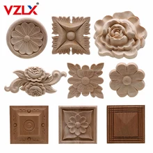 Vzlx apliques de madeira natural, flor de madeira natural para móveis, armário, moldes de madeira, decoração decalque