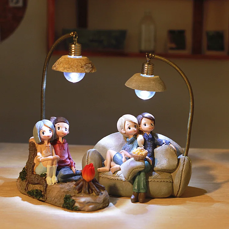 Изделия из смолы, ночной Светильник для пары, креативный Ночной светильник в стиле ретро для влюбленных, миниатюрные фигурки, светодиодный светильник для студентов, рождественские подарки