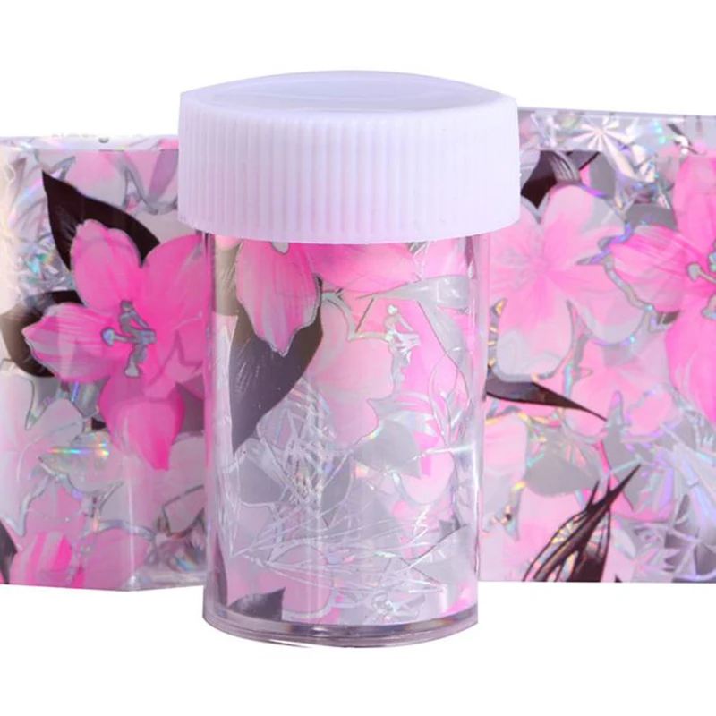 

1 Roll 4*100cm Colorful Flowers Image Print Nail Sticker 16Pcs Holographic Nail Foils Laser Nails Art Transfer Wraps Stickers