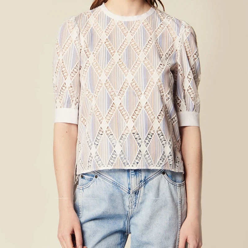 

Cotton Woman Tee High Quality Runway Hollow Out Tops 2019