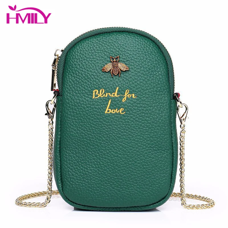 HMILY Women Bag Genuine Leather Small Messenger Bag Female Dragonfly Pattern Mini Phone Bag ...