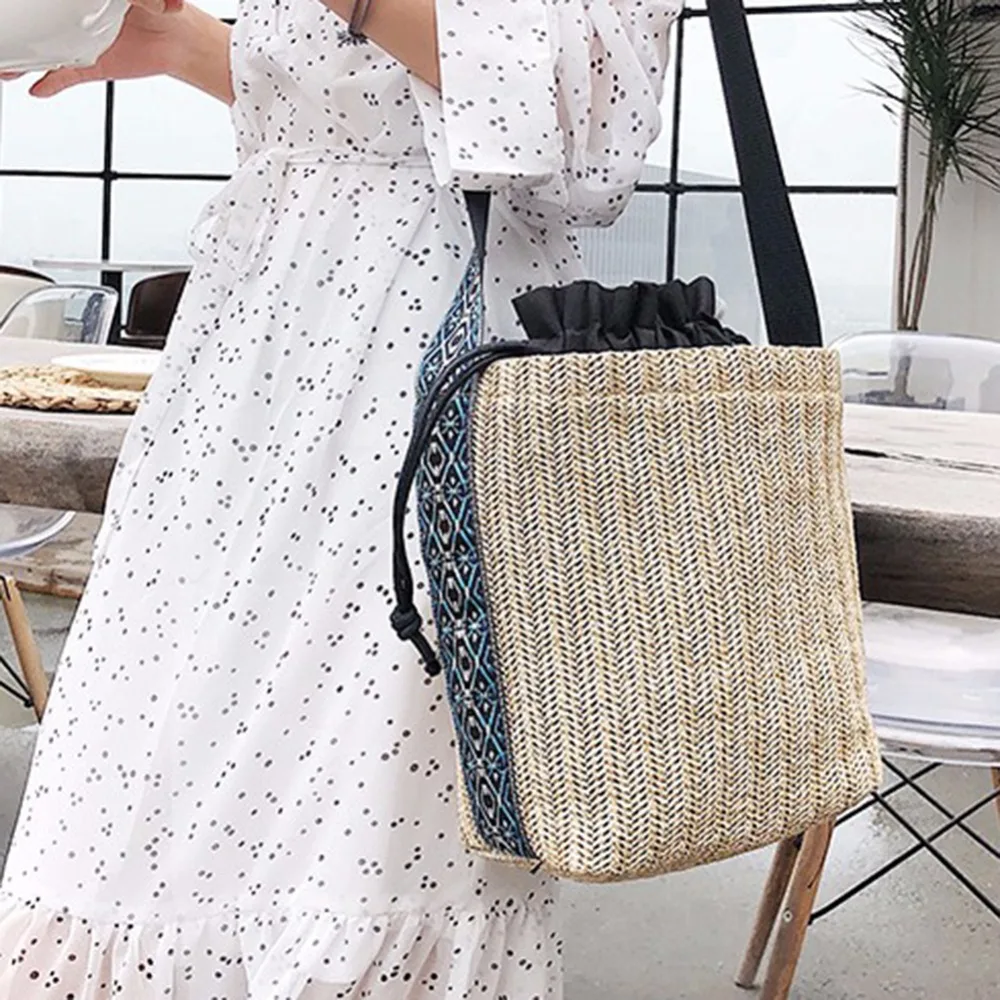 straw bag Summer Ethnic Women Large Capacity Tote Shoulder Weave Straw