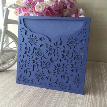 

50pcs/lot European Style Hollow Out Wedding Invitations Cards Elegant Flowers Custom Names Birthday Party