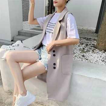 

Single Breasted Pockets Office Lady Sleeveless Vest 2019 Autumn Veste Femme Long Korean Cardigan Women Jacket Black Waistcoat