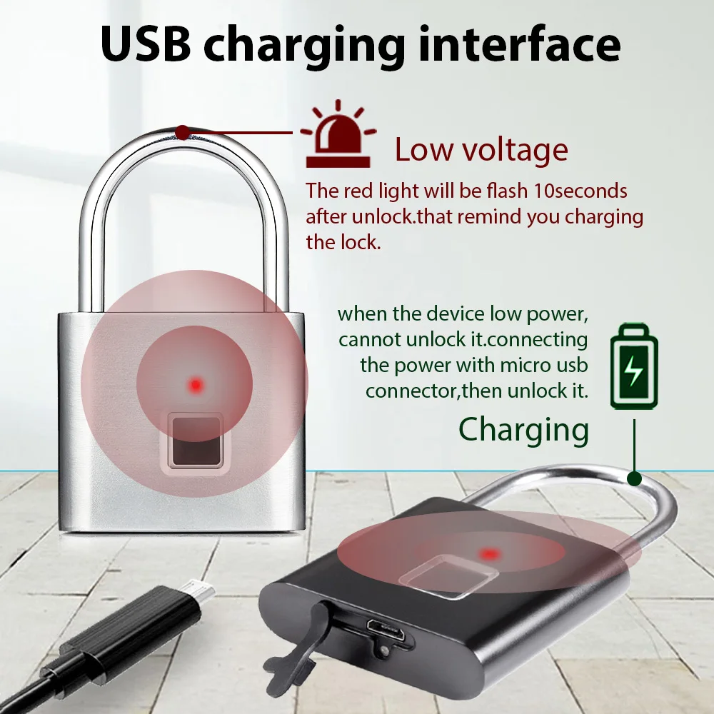 Tanie Blokada z użyciem linii papilarnych USB akumulator inteligentna kłódka na odcisk palca szybkie odblokowanie zabezpieczenie przed kradzieżą kłódka zabezpieczająca szuflada