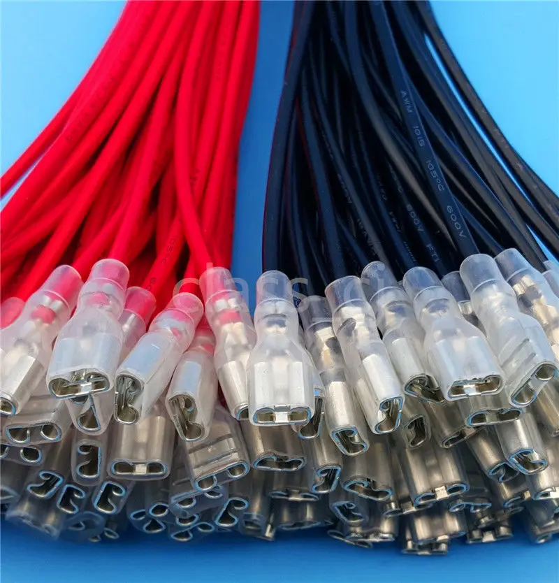 

10 pairs 6.3mm Female Spade Crimp Terminals Wire Connector with 20cm cable Red Black