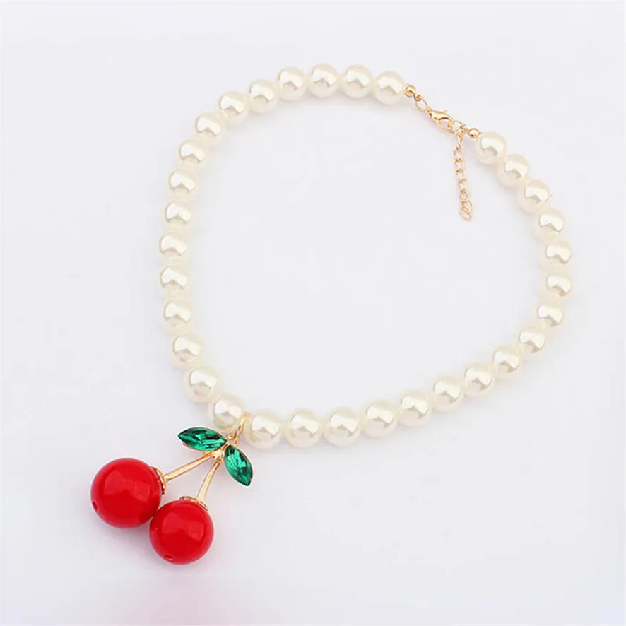 

HOT Brand Fashion Woman New Fashion Women Cherry pearl necklace collarbone chain Jewelry 302510