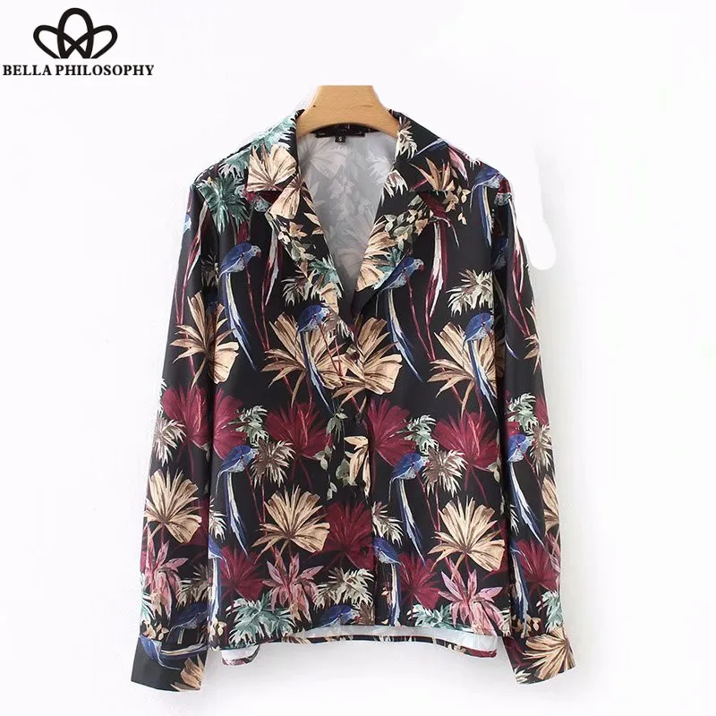 Wonder 2018 autumn vintage tropical flower printing loose smock blouse shirt women casual slim kimono tops femininas blusas tops