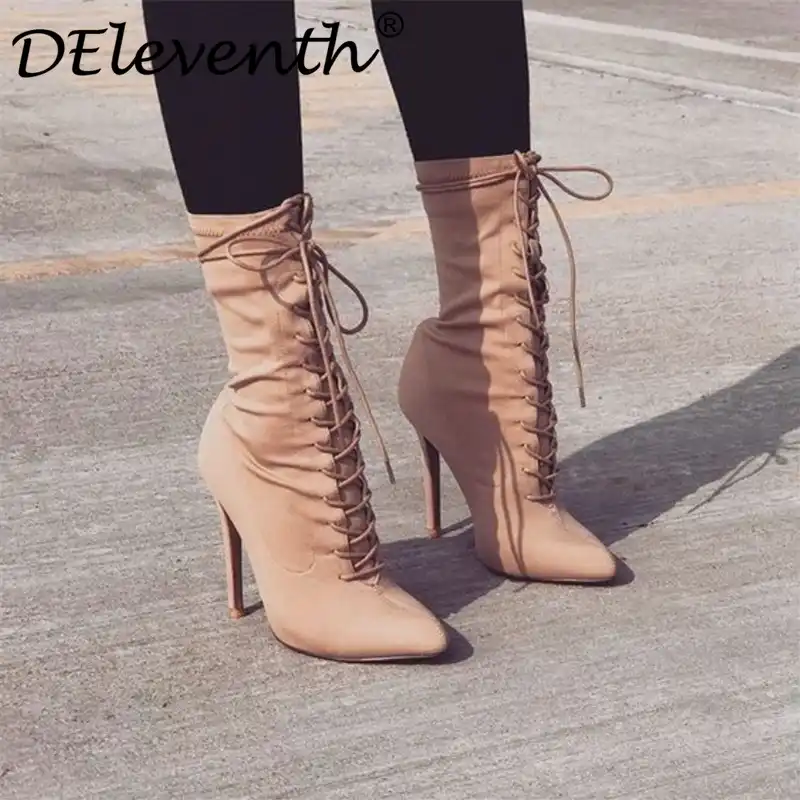 pointed toe tie up heels