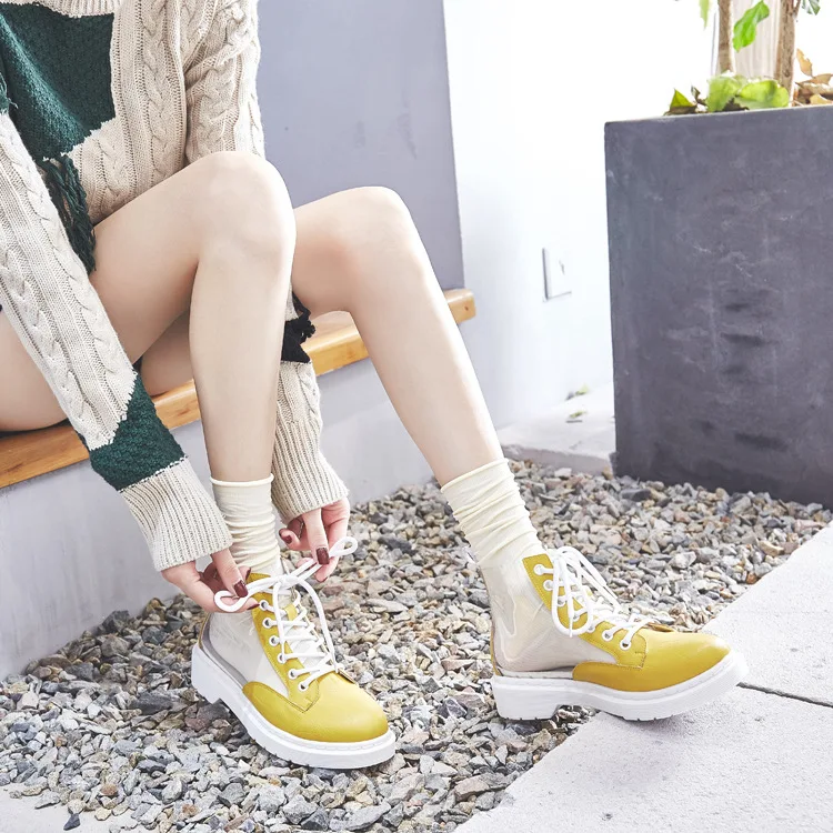 

2018 autumn new fashion simple transparent PVC flat shoes women trend high tube transparent hip hop style casual shoes.