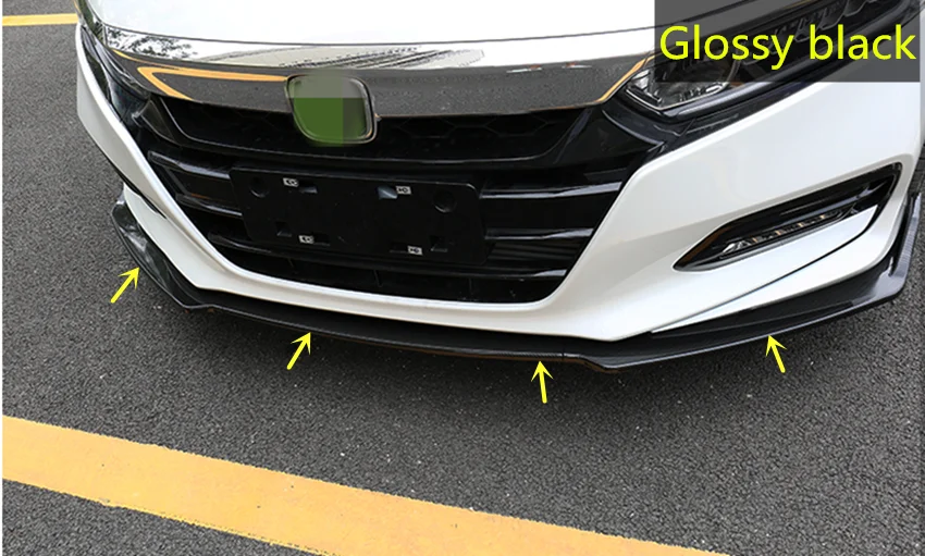 Glossy Black Front Bumper Lip Protector Cover Trim 3pcs for Honda Accord 2018-19