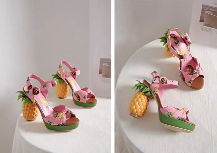 XGRAVITY/ г.; летние туфли с ананасом; босоножки на высоком каблуке необычного дизайна; модная женская обувь для вечеринок; женская обувь на каблуке с открытым носком; B039
