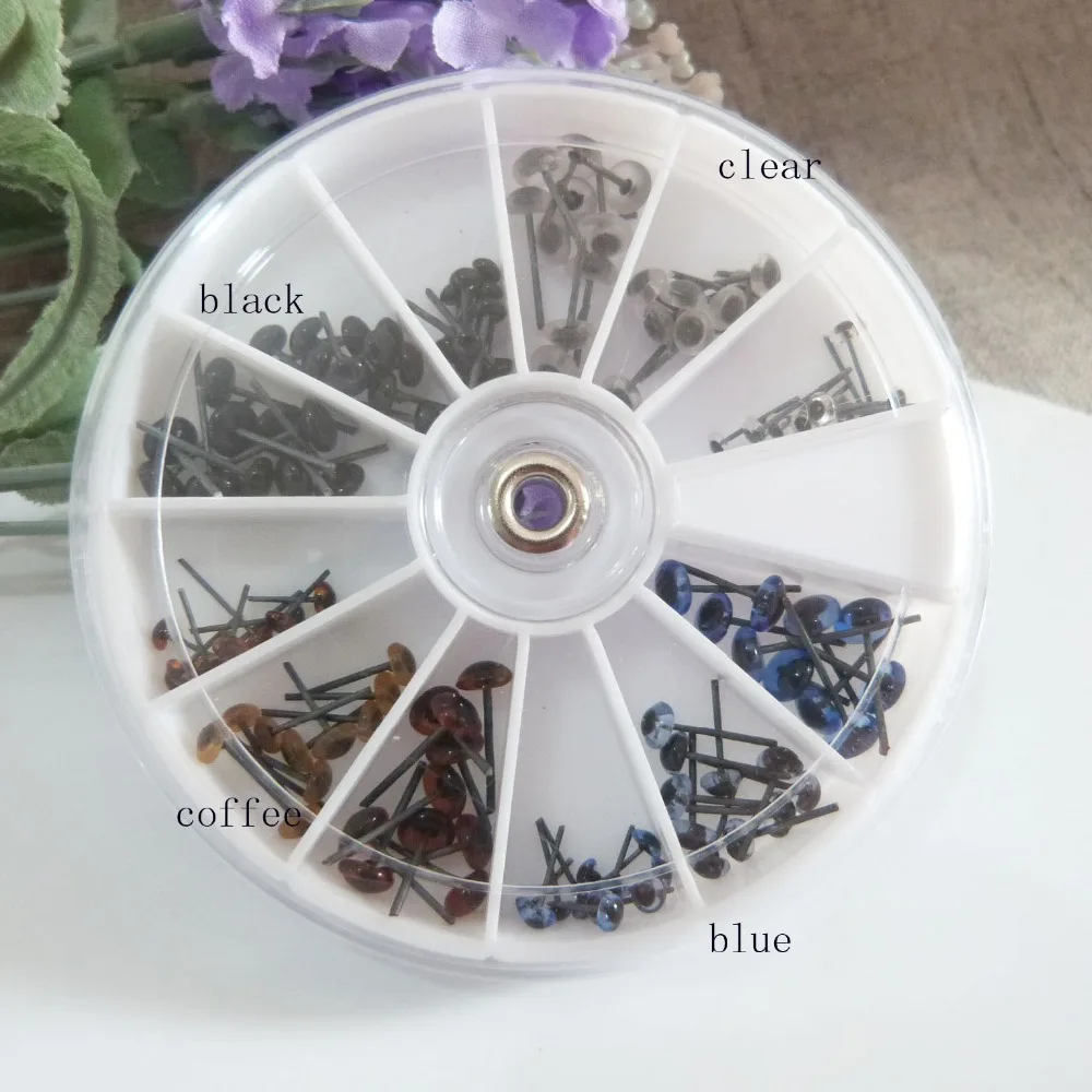 

120pcs/box--3mm/4mm/5mm pin glass toy eyes for diy handcraft findings for diy doll finsings---clear/blue/coffee/black color