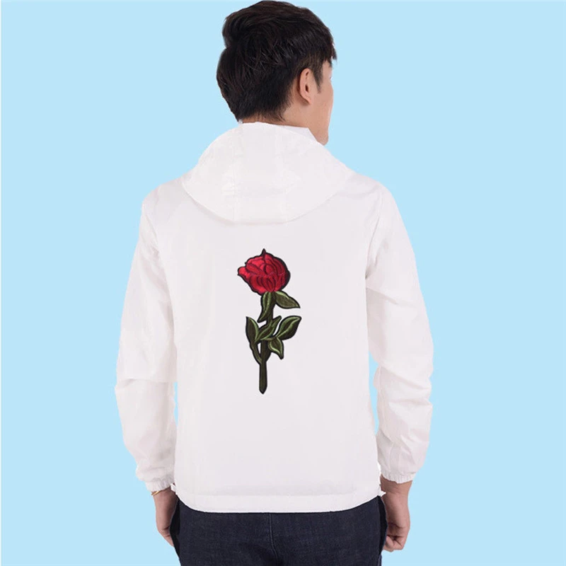 Mens Hoodies Couple Rose Embroidery Casual Jacket Hooded Coat Zipper Up Overcoat Autumn Winter Windbreaker Tracksuit