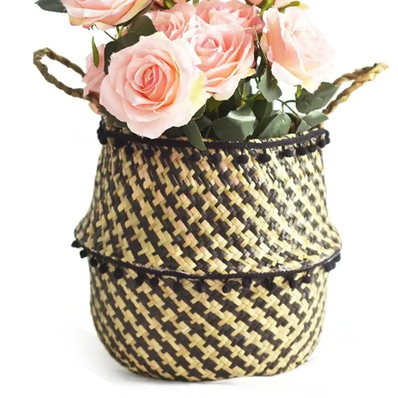 Складная соломенная шляпа для хранения корзина ручной работы прачечная ящик для комнатных растений, в стиле пэчворк, плетеная ротанг