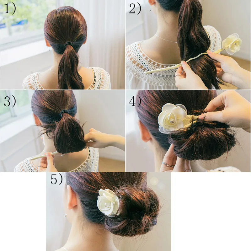 Flower Bow Hair Clips Women Girls Elegant Hair Ties Bun Hair