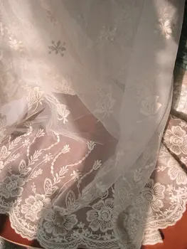 

ivory , Embroidered tulle , vintage gauze, floral curtain fabric, cotton lace, one yard 10yards