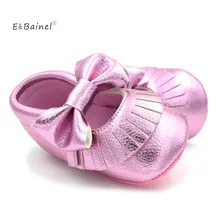 E& bainel детские мокасины 0-12 месяцев Дети с бахромой из искусственной кожи Обувь кожаная для девочек Бабочка-узел мягкой Обувь для младенцев Обувь для малышей
