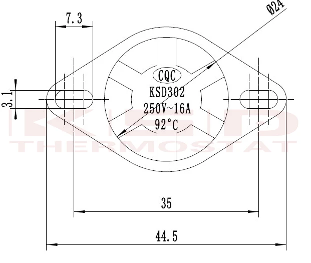 KSD302X 75-85 92 93 95 105C градусов по Цельсию 20A250V 4 футов биполярный температуры переключателя обогреватель Термостат тепловой