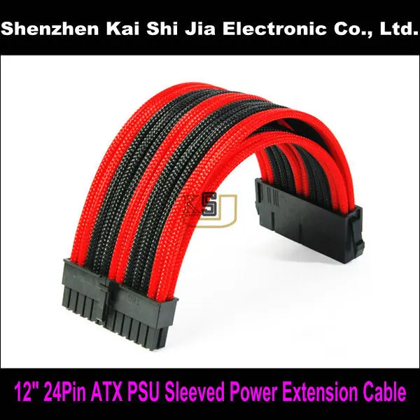 Высококачественный черный и красный 24 контактный удлинитель питания ATX PSU с одним