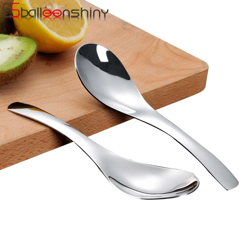 

BalleenShiny Stainless Steel Spoon Chinese Sliver Soup Coffee Tea Dinner Ice Cream Scoop Kitchen Accessories Round Head Spoons