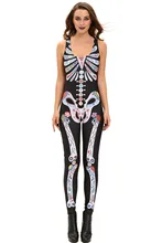 2016 new fashion sexy cosplay role club party scary Sugar Skull Adult Halloween Catsuit skeleton Costume Jumpsuit for women 8854