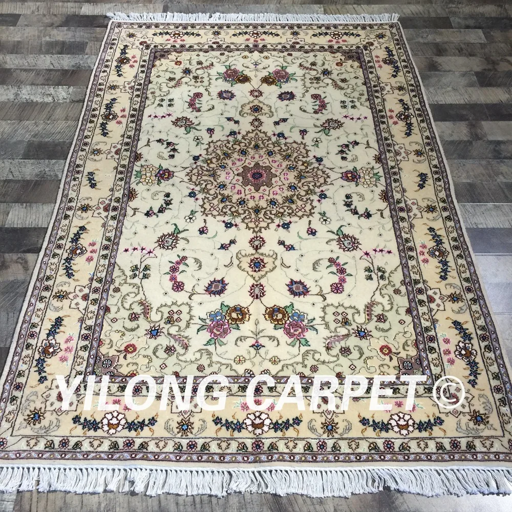 Yilong 4'x6' Colorful Flowers Handmade Persian Wool Silk Rug Durable