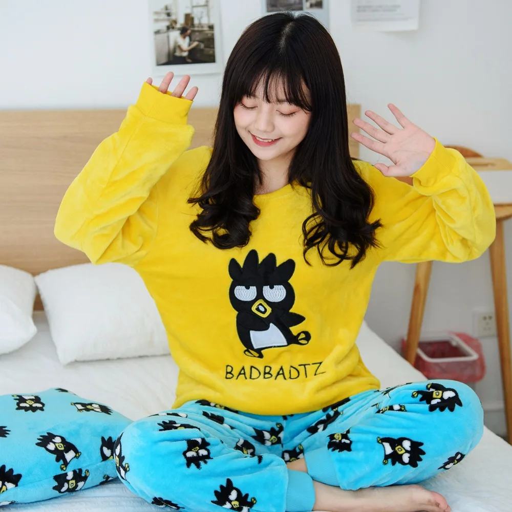 Cute Thick Pajamas 2018 Plus Size M 5XL Cartton BADBADTZ MARU Print Cool Penguin Pajama Set